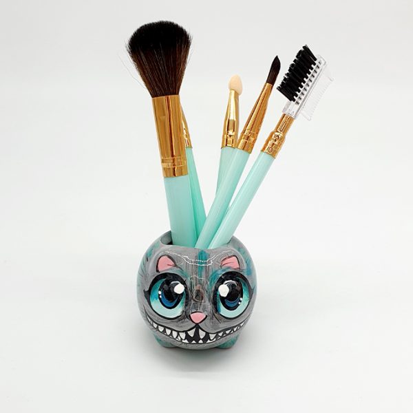 Botecitos brochas maquillaje gato cheshire gris